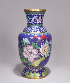 Large Chinese Cloisonne Flower Brass Vase
