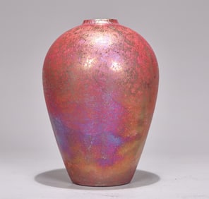 Larry Laslo For Mikasa Red And Gold Metallic Glass Vase