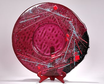 Large Red Glass Art Deco Plate