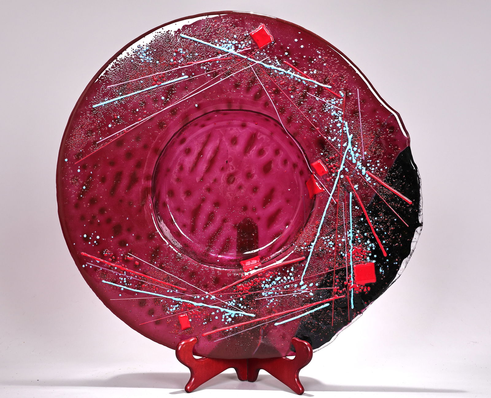 Large Red Glass Art Deco Plate (1 of 7)
