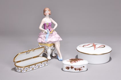 Vintage Porcelain Figurines With Bavaria Trinket Boxes