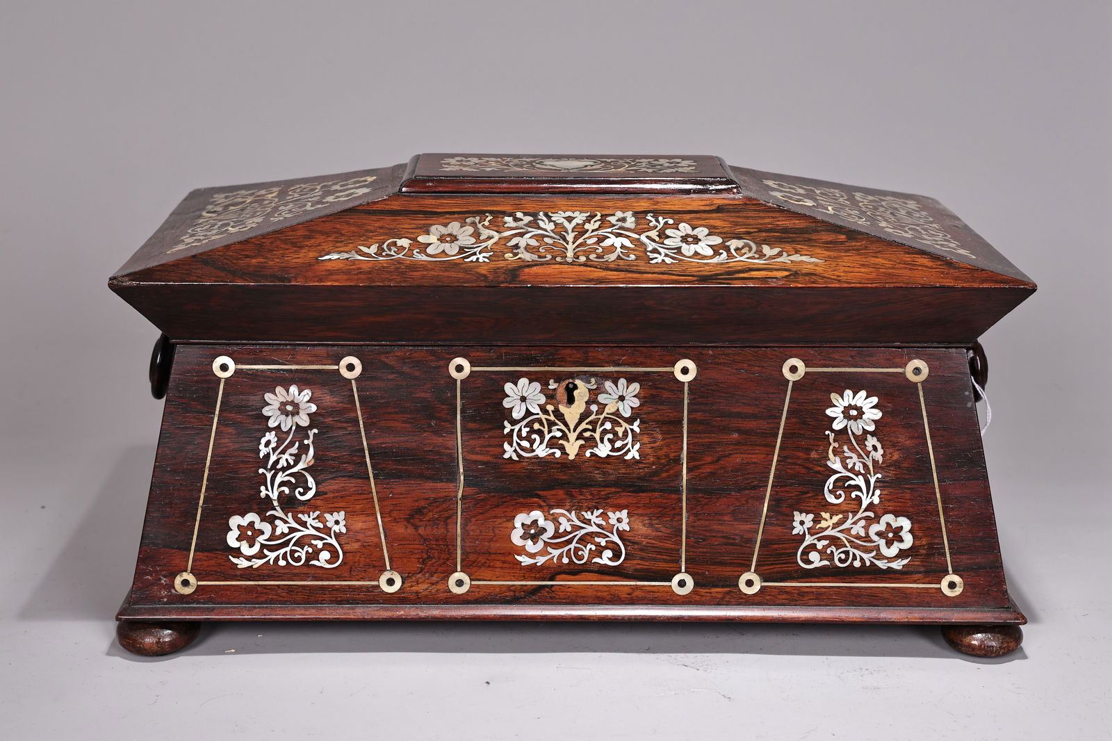 Regency Rosewood Tea Caddy Mother Of Pearl Inlaid (1 of 9)