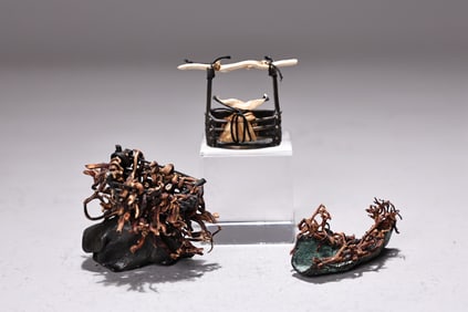 Suzye Ogawa Art 3 Of Crafts Bronze Miniature Basket Weaving And Knotting