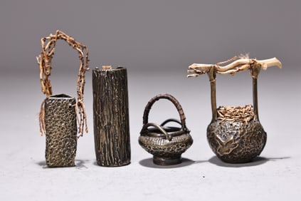 Suzye Ogawa Art 4 Of Crafts Bronze Miniature Basket Weaving And Knotting