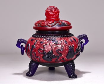 Chinese Glassware Eight Treasure Pattern Lid Incense Burner