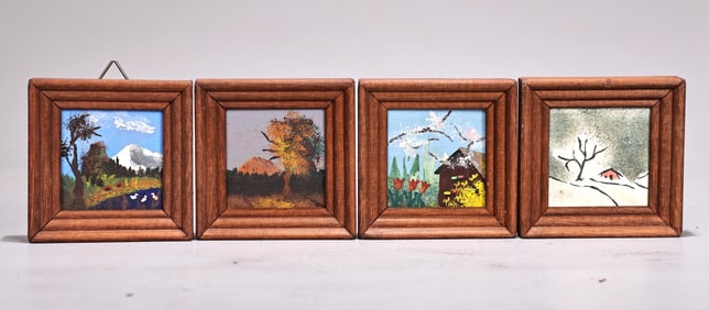 Four Hand Painted Landscape Oil Mini Painting