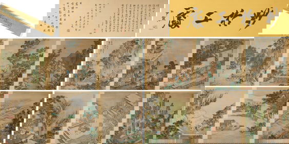 Chinese Drawing Landscape and Character Story Hand Scroll,Zhang Daqian Mark