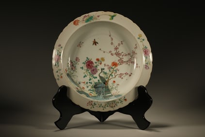 Famille Rose Flower and Bird Pattern Porcelain Plate