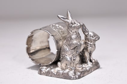 Victorian Bunnies Rabbits Silverplate Napkin Ring