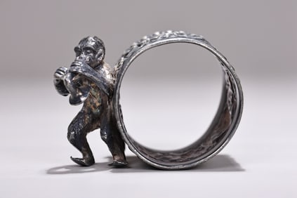 Monkey With Horn Silverplate Napkin Ring