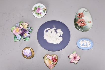 Art Deco Porcelain Plate, Flower Brooch, Wedgewood Plate