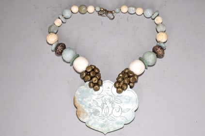 Chinese Jadeite Ruyi Pendent Necklace