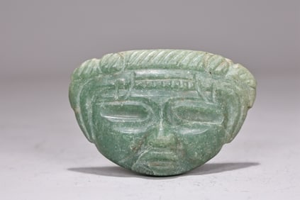 Pre Columbian Maya Jade Stone Face Pendant