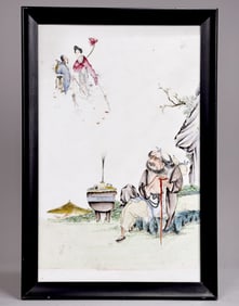 Chinese Famille Rose Character Pattern Porcelain Panel