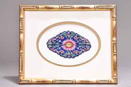 Chinese Bronze Blue Enamel Flower Pattern Wall Panel