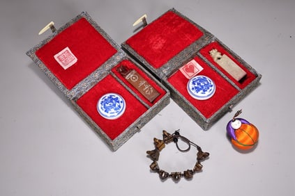 Chinese Seal Shoushan Stone, Red Ink Pot, Stone Carved Bracelet