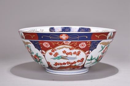 Japanese Porcelain Colorful Foral Birds Imari Large Bowl