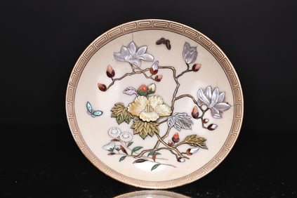 Japanese Bone Carved Mother Of Pearl Inlaid Bowl