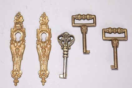 Collection Of Ornate Bronze Door Decorative Keyhole And Key