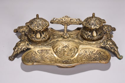 Vintage French Bronze Double Detailed Inkwell