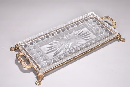 Brass Gilt Footed Tray With Pressed Crystal Tray Insert