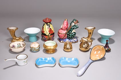 Group Of Porcelain Figurines, Bowl, Pot And Tray