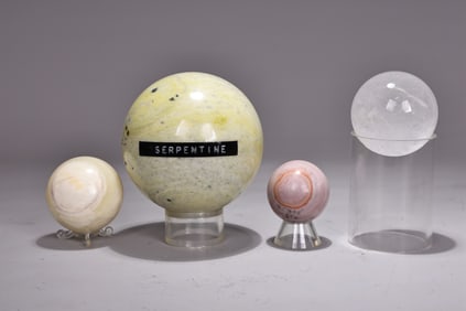 Four Spheres In Natural Stone, Serpentine, Quartz Crystal,