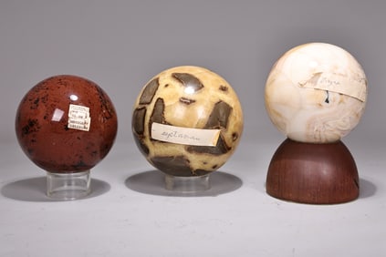 Three Spheres In Natural Stone, Mahogany Obsidian, Septarian, Onyx