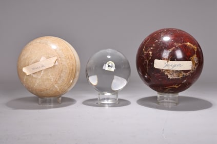 Three Spheres In Natural Stone, Marble, Czech Glass, Red Jasper