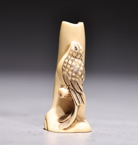 Japanese Bone Figurine Carved Bird Netsuke