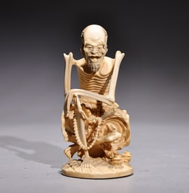 Japanese Bone Carved Figurine Skinny Man Netsuke