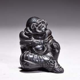 Japanese Wood Carved Figurine Happy Buddha Netsuke
