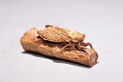 Japanese Carved Cicada On Branch Netsuke