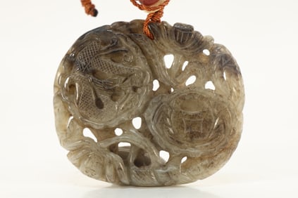 Jade Carved Dragon and Crab Pattern Bi