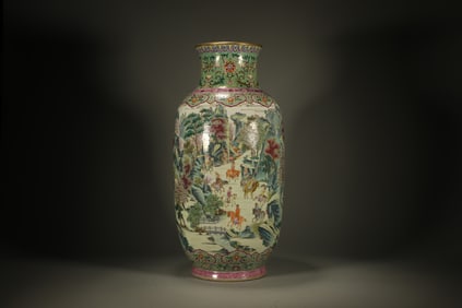 Famille Rose Landscape and Character Story Pattern Porcelain Vase