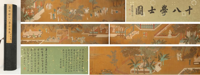 Chinese Drawing Character Story Hand Scroll,Tang Yin Mark