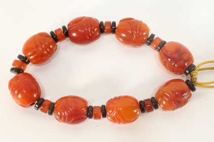 Liangchu Jade Carved Cicada Shape Bead Bracelet