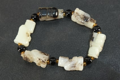Jade Carved Character Shape Bead Bracelet