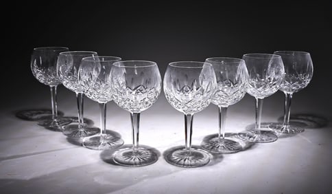 Waterford 7.5" Lismore Balloon Crystal Wine Glasses Set Of 8