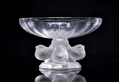 Lalique France Crystal Glass Nugent Bird Bowl Compote Candy Dish