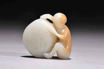 Jade Monkey with Peach Figure Ornament