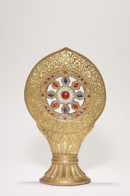 Gold Glazed Porcelain Dharma Wheel Ornament