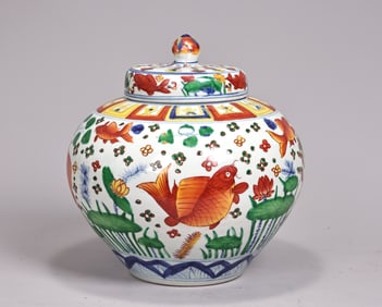 Wucai Fish Pattern Porcelain Lid Jar