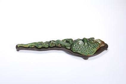 Jadeite Carved Reishi Mushroom Shape RuYi Ornament