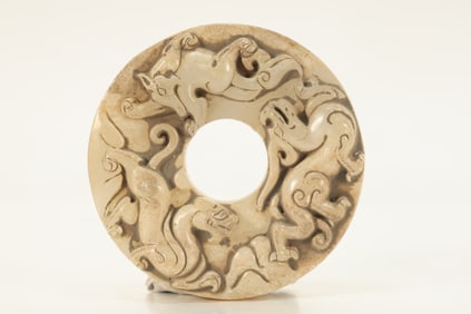 Jade Carved Chi Dragon Pattern Bi