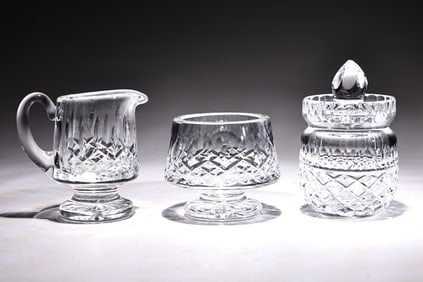 Waterford Crystal Lismore Footed Sugar And Creamer Set And Jar