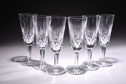 Waterford 7" Lismore Crystal Champagne Flutes Glasses Set Of 6
