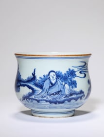 Blue and White Character with Landscape Porcelain Incense Burner