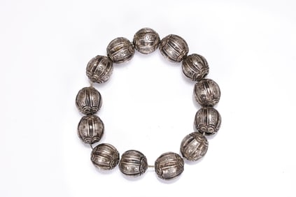 Chinese Melon Shape Silver Beads Bracelet