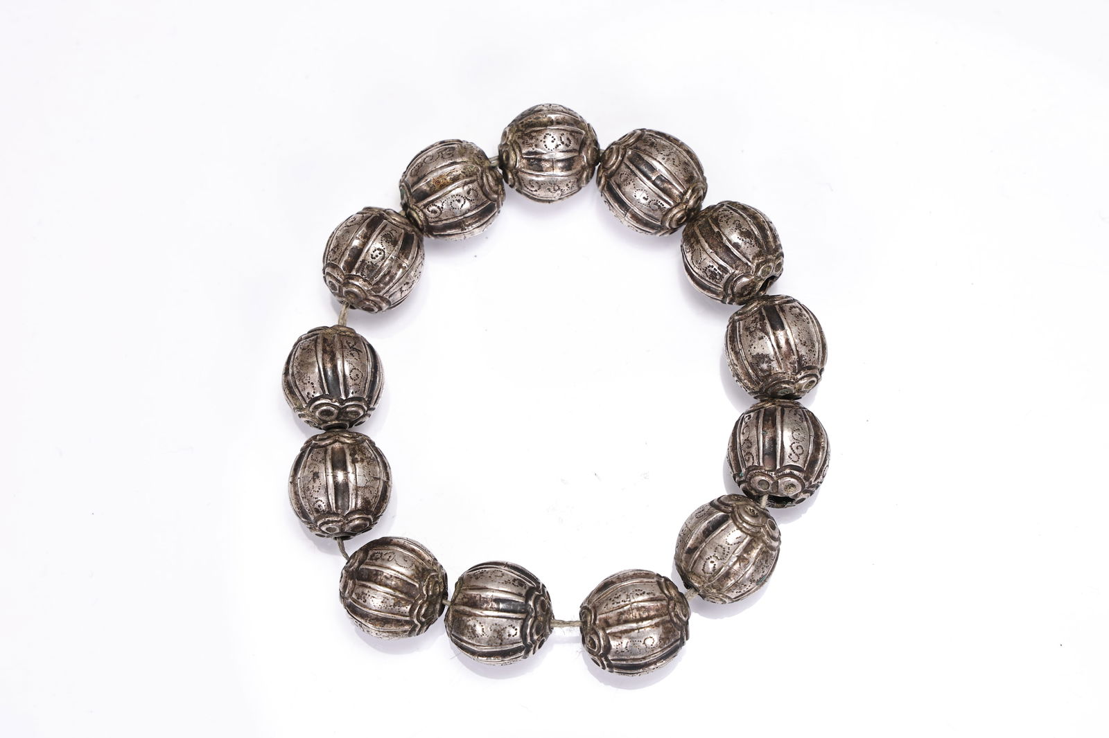 Chinese Melon Shape Silver Beads Bracelet (1 of 6)
